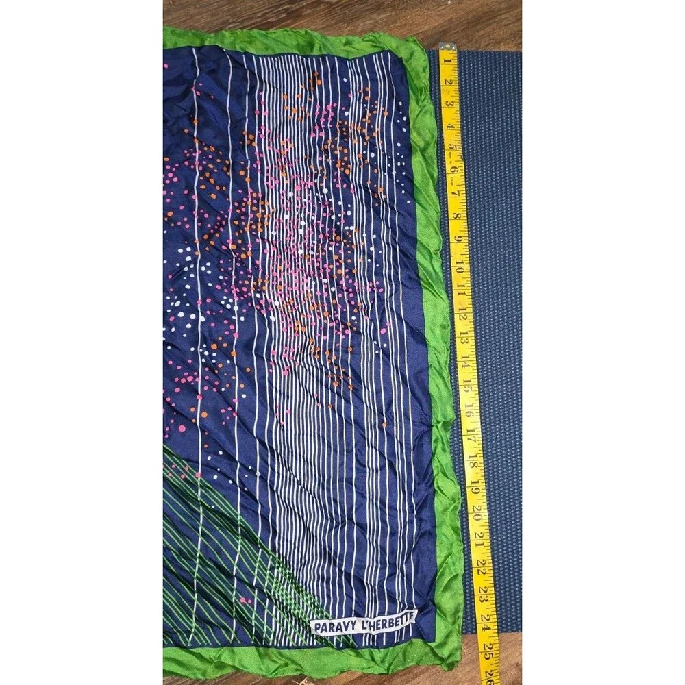 Vintage Paravy L'Herbette Multicolor Striped Pattern Square Scarf for Women